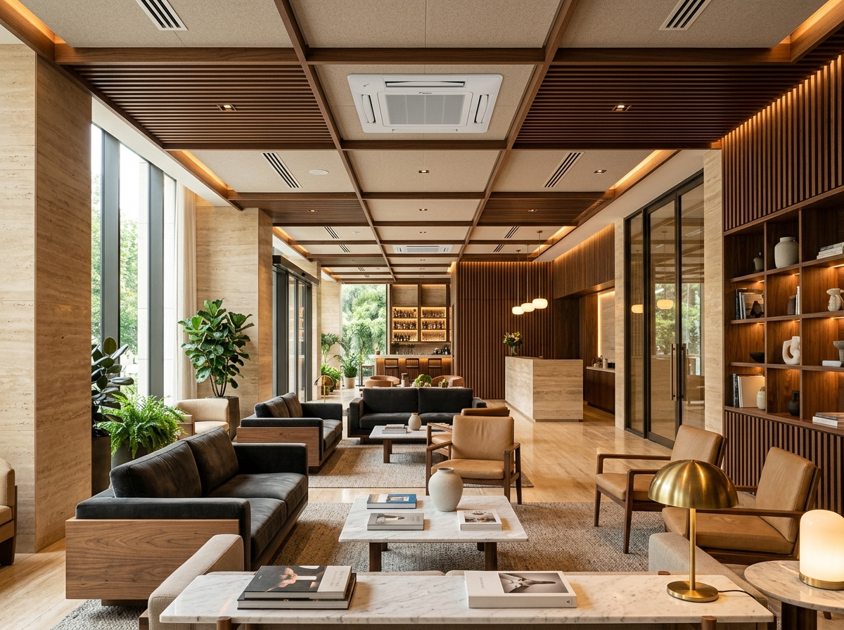 Ceiling-mounted dehumidifier unit integrated into a luxury commercial hotel interior