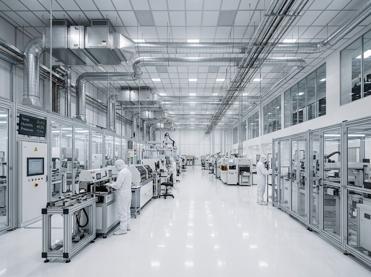 Precision climate-controlled cleanroom industrial manufacturing facility
